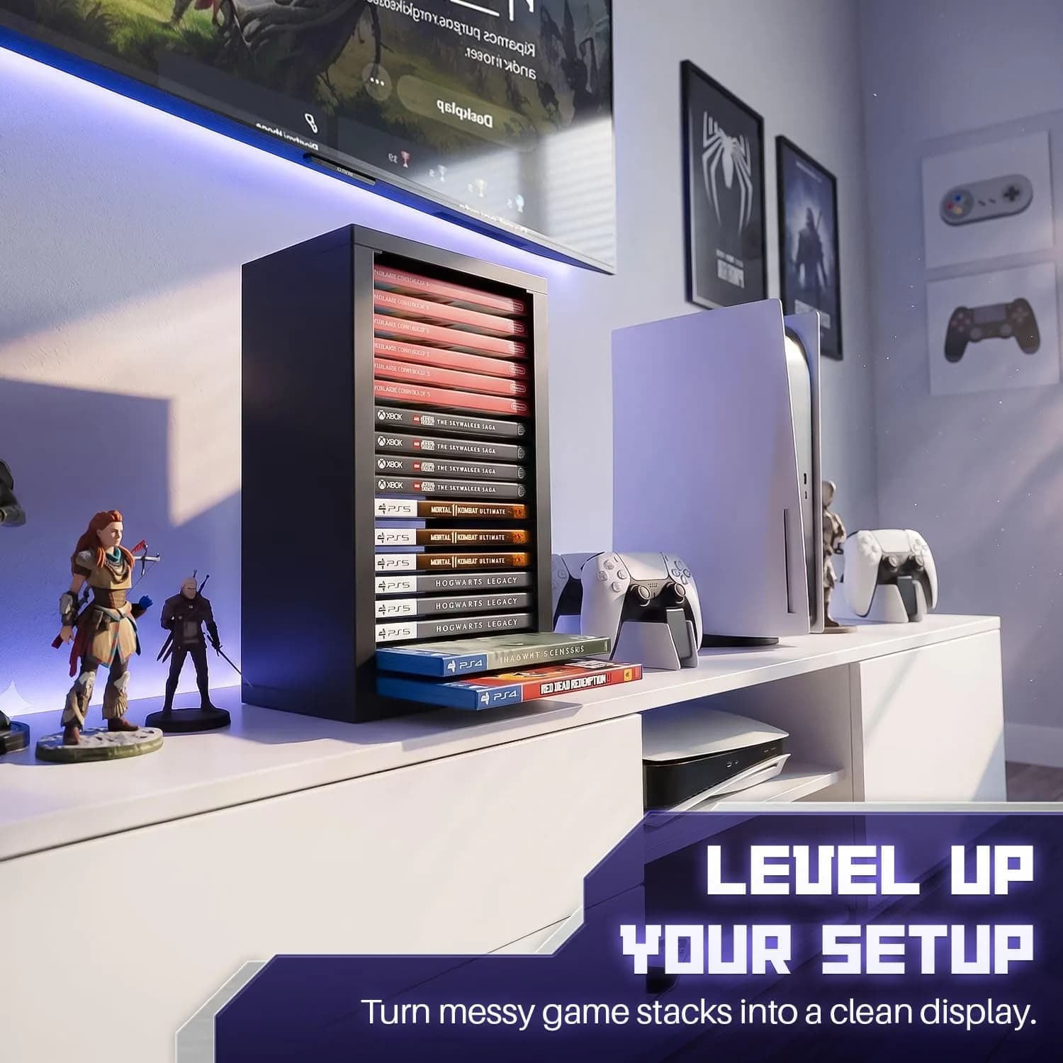 TNP Video Game Storage Tower for PS5 and Nintendo Switch | 18 Disc Capacity | Black thumbnail 2