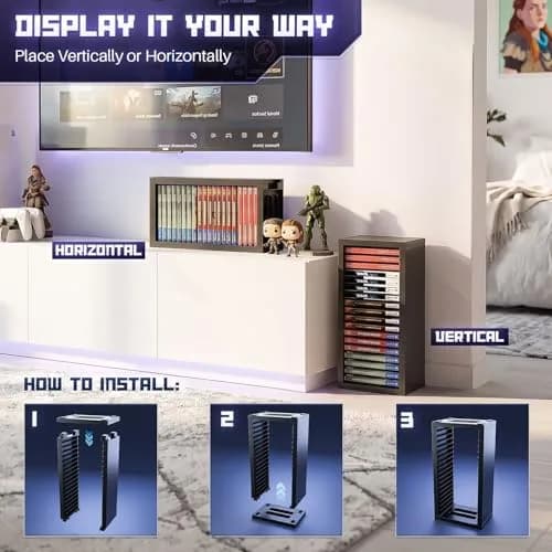 TNP Video Game Storage Tower for PS5 and Nintendo Switch | 18 Disc Capacity | Black thumbnail 4