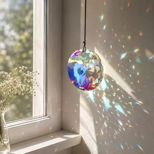 YU FENG 3 Inch Round Crystal Prism Suncatcher, AB Color Rainbow Maker (79mm / 3.1in) thumbnail 1