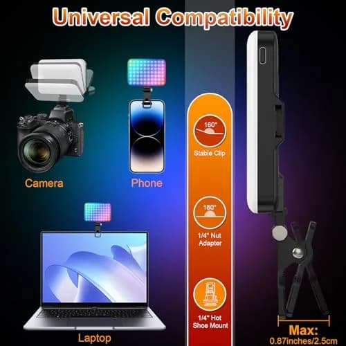 Hagibis RGB Video Light, 360° Full Color Selfie Light LED Camera Light with 3 Cold Shoe Mounts/CRI 97+/20 Scene Modes/2200mAh Rechargeable Portable Phone Light Photography Selfie Lighting | 7 Light Modes & 10 Brightness thumbnail 4