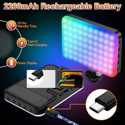 Hagibis RGB Video Light, 360° Full Color Selfie Light LED Camera Light with 3 Cold Shoe Mounts/CRI 97+/20 Scene Modes/2200mAh Rechargeable Portable Phone Light Photography Selfie Lighting | 7 Light Modes & 10 Brightness thumbnail 2