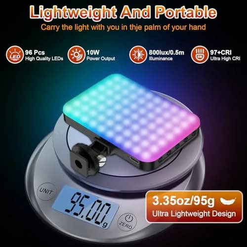 Hagibis RGB Video Light, 360° Full Color Selfie Light LED Camera Light with 3 Cold Shoe Mounts/CRI 97+/20 Scene Modes/2200mAh Rechargeable Portable Phone Light Photography Selfie Lighting | 7 Light Modes & 10 Brightness thumbnail 3