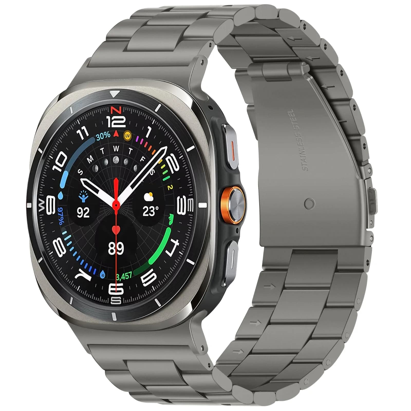 Anlinser No Gap Metal Watch Band for Samsung Galaxy Watch 7/6/5/4/FE 20mm Black | Adjustable Stainless Steel Strap — Gray