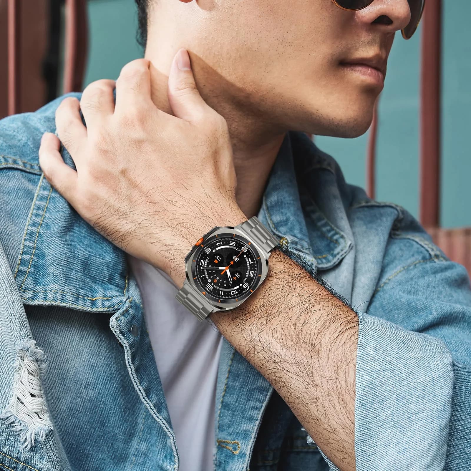 Anlinser No Gap Bands Compatible with Samsung Galaxy Watch Ultra 2/1 47mm Gray Titanium Metal Strap | Classic Style for Men & Women thumbnail 5