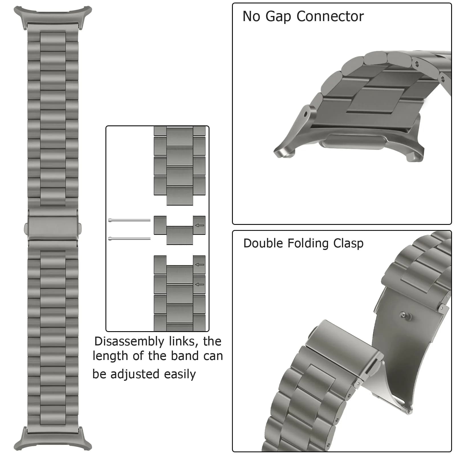 Anlinser No Gap Bands Compatible with Samsung Galaxy Watch Ultra 2/1 47mm Gray Titanium Metal Strap | Classic Style for Men & Women thumbnail 3