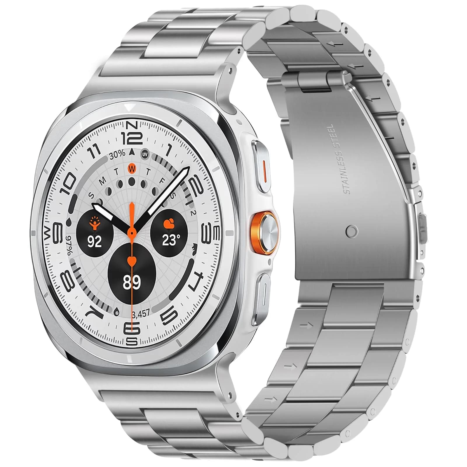 Anlinser No Gap Metal Watch Band Compatible with Samsung Galaxy Watch Ultra 2/1 47mm Silver | Adjustable Stainless Steel Strap - main product image