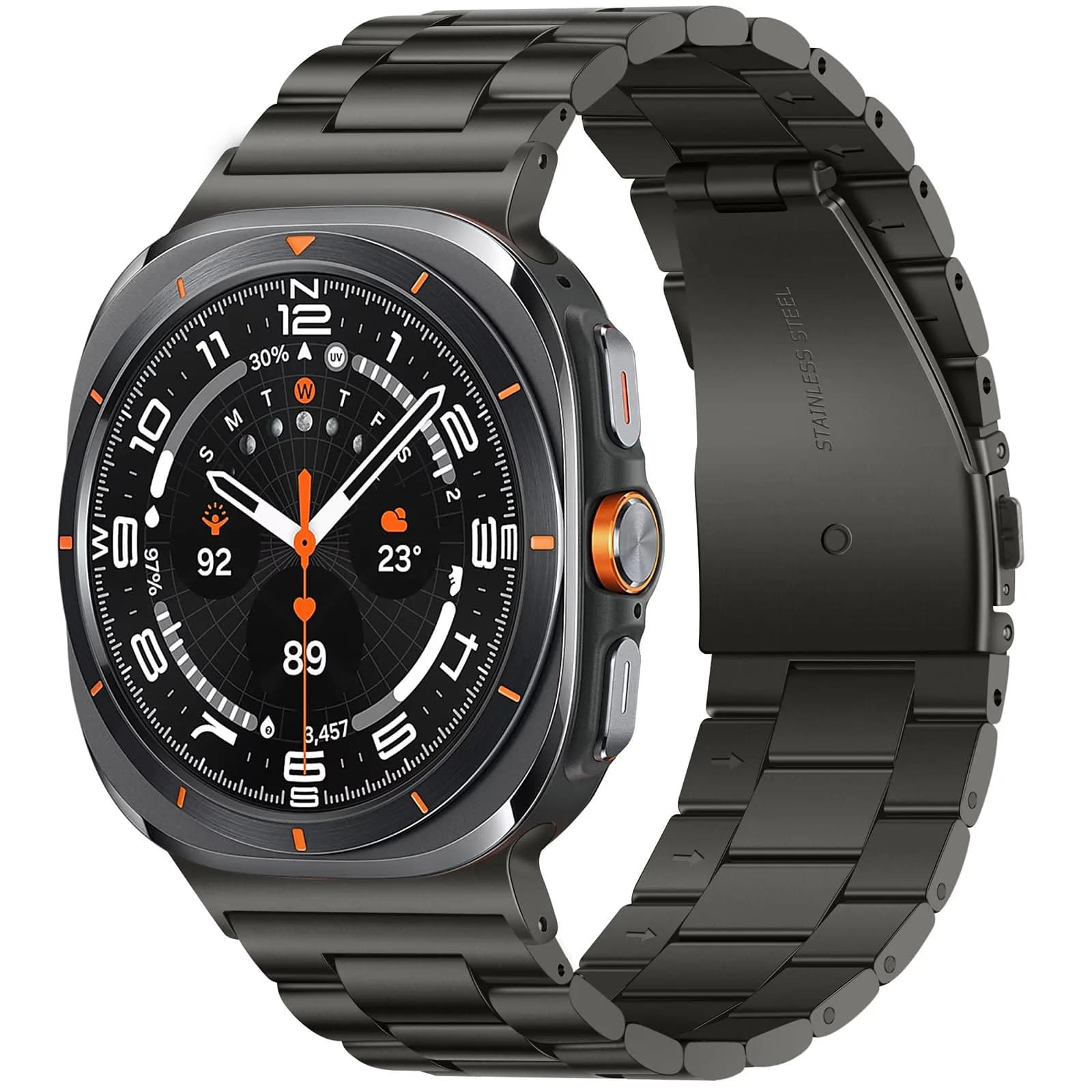 Anlinser No Gap Bands Compatible with Samsung Galaxy Watch Ultra 2/1 47mm Graphite | Stainless Steel Metal Strap - main product image