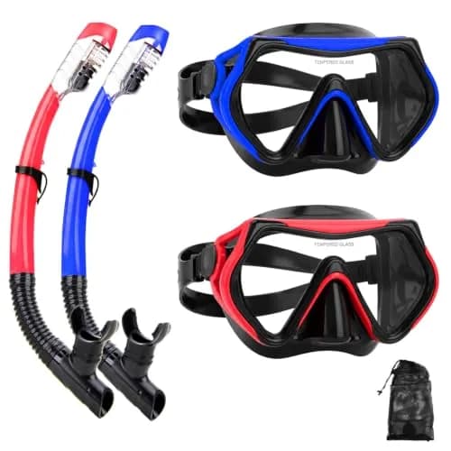 DIPUKI Snorkeling Gear for Adults | Dry Snorkel Mask Set, Wide View, Anti-Fog, 2 Pack (1.02kg) thumbnail 1