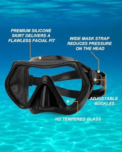DIPUKI Dry Snorkel Mask Set for Adults, Tempered Glass Lens & Silicone Skirt, Panoramic 180° View | Scuba Diving Snorkel Gear thumbnail 4