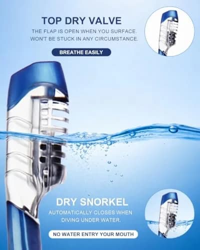 DIPUKI Dry Snorkel Mask Set for Adults, Tempered Glass Lens & Silicone Skirt, Panoramic 180° View | Scuba Diving Snorkel Gear thumbnail 6