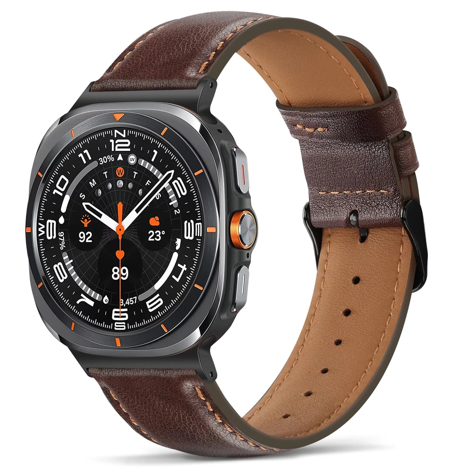 Tasikar Leather Band Compatible with Samsung Galaxy Watch Ultra 2/1 47mm | Genuine Leather Strap with Black Stainless Steel Clasp — Dark Brown