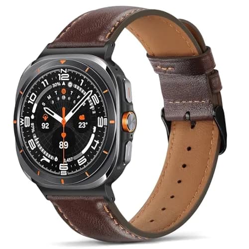 Tasikar Leather Band Compatible with Samsung Galaxy Watch Ultra 2/1 47mm | Genuine Leather Strap with Black Stainless Steel Clasp thumbnail 1