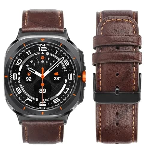 Tasikar Leather Band Compatible with Samsung Galaxy Watch Ultra 2/1 47mm | Genuine Leather Strap with Black Stainless Steel Clasp thumbnail 2
