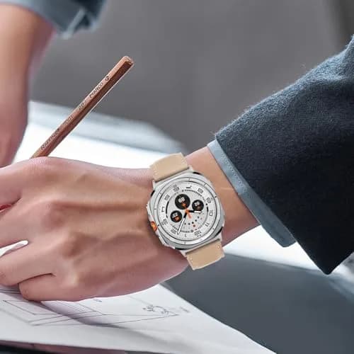 Tasikar Leather Watch Band for Samsung Galaxy Watch Ultra 47mm | Genuine Leather Strap, Vintage Style, Starlight thumbnail 7