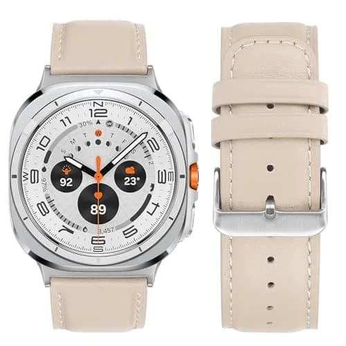 Tasikar Leather Watch Band for Samsung Galaxy Watch Ultra 47mm | Genuine Leather Strap, Vintage Style, Starlight thumbnail 2