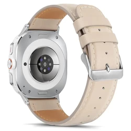Tasikar Leather Watch Band for Samsung Galaxy Watch Ultra 47mm | Genuine Leather Strap, Vintage Style, Starlight thumbnail 3