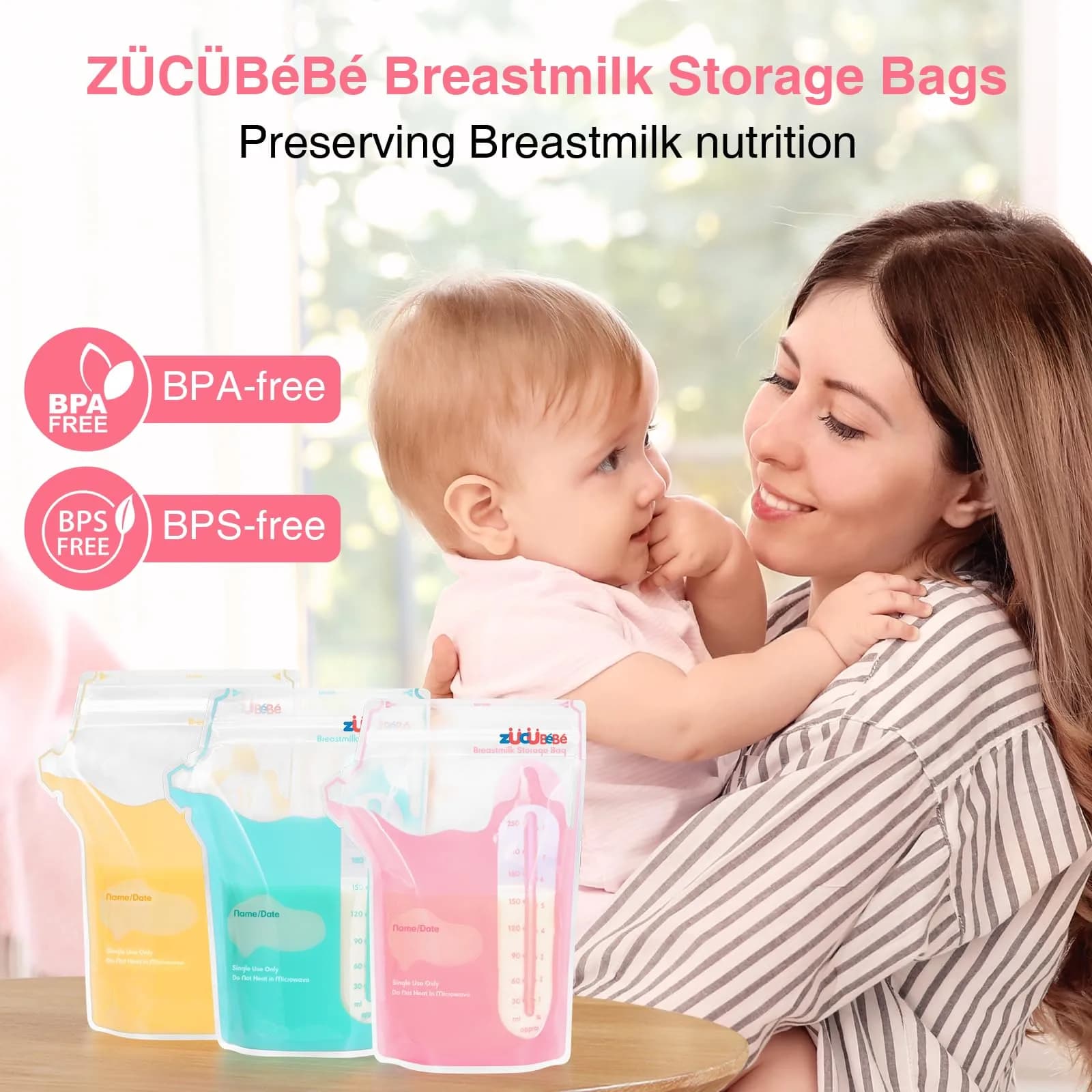 ZÜCÜBéBé Breastmilk Storage Bags 8oz (237ml) — 180 Count | BPA-Free, Leakproof, Self-Standing with Pour Spout - view 6