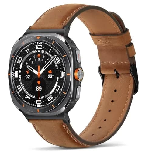 Tasikar Leather Band Compatible with Samsung Galaxy Watch Ultra 2/1 47mm | Classic Brown Genuine Leather Strap thumbnail 1
