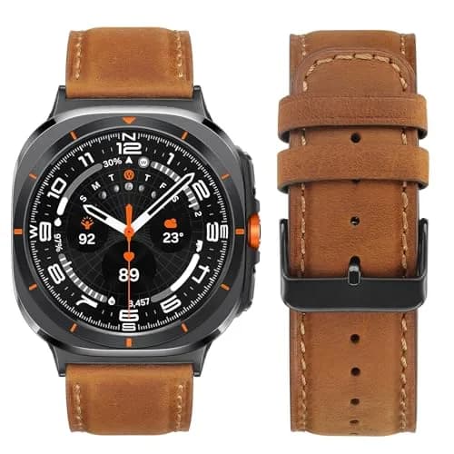 Tasikar Leather Band Compatible with Samsung Galaxy Watch Ultra 2/1 47mm | Classic Brown Genuine Leather Strap thumbnail 2
