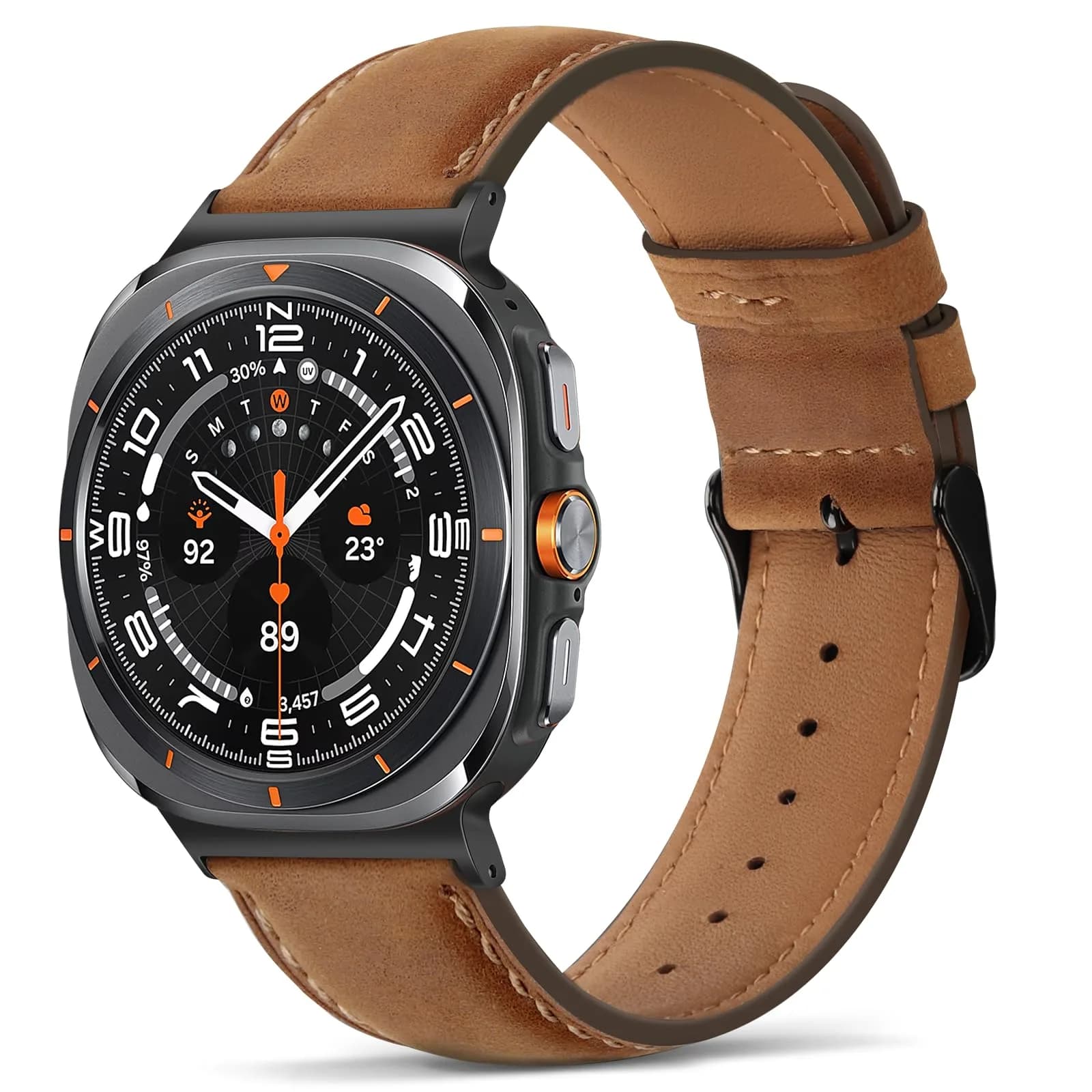 Tasikar Leather Band Compatible with Samsung Galaxy Watch Ultra 2/1 47mm | Classic Brown Genuine Leather Strap - main product image