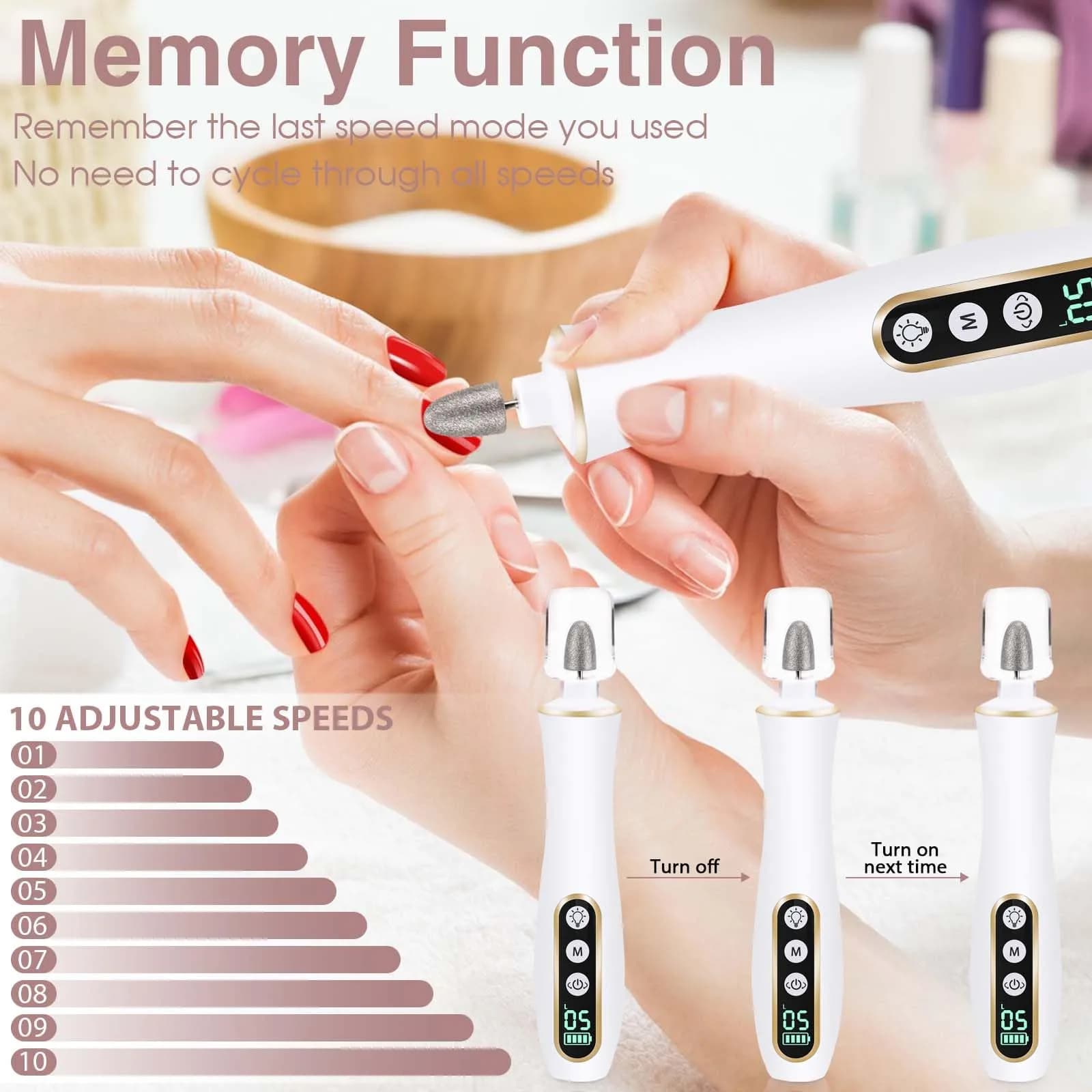 Hoxida Cordless Electric Nail Drill with 360° LED Light | 20,000 RPM, 10-Speed, Rechargeable - view 5