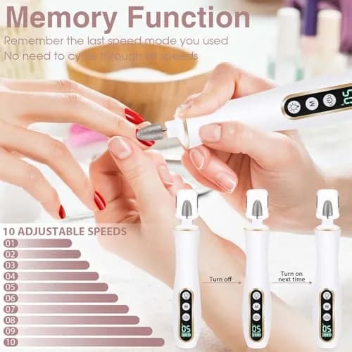 Hoxida Cordless Electric Nail Drill with 360° LED Light | 20,000 RPM, 10-Speed, Rechargeable thumbnail 5