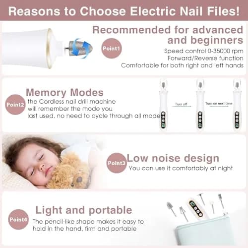Hoxida Cordless Electric Nail Drill with 360° LED Light | 20,000 RPM, 10-Speed, Rechargeable thumbnail 8