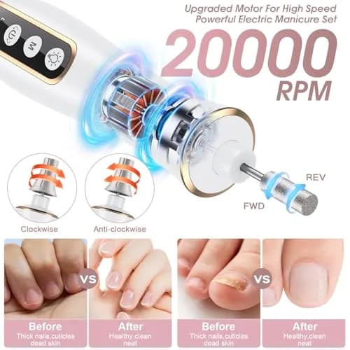 Hoxida Cordless Electric Nail Drill with 360° LED Light | 20,000 RPM, 10-Speed, Rechargeable thumbnail 3