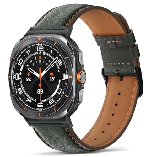 Tasikar Leather Watch Band Compatible with Samsung Galaxy Watch Ultra 2 47mm | Genuine Leather Strap, Green, 43mm Width thumbnail 1