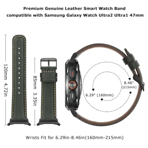 Tasikar Leather Watch Band Compatible with Samsung Galaxy Watch Ultra 2 47mm | Genuine Leather Strap, Green, 43mm Width thumbnail 5