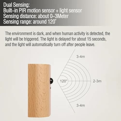 LANDGOO Wood Step Light 2 Pack Motion Sensor Rechargeable Beech | Warm 2700K LED Night Light thumbnail 5