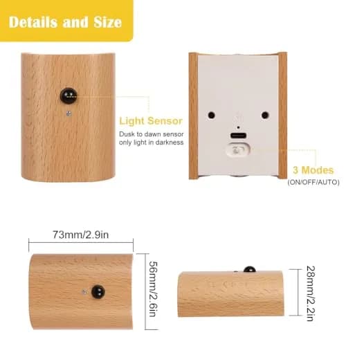 LANDGOO Wood Step Light 2 Pack Motion Sensor Rechargeable Beech | Warm 2700K LED Night Light thumbnail 7