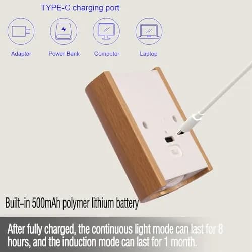 LANDGOO Wood Step Light 2 Pack Motion Sensor Rechargeable Beech | Warm 2700K LED Night Light thumbnail 8