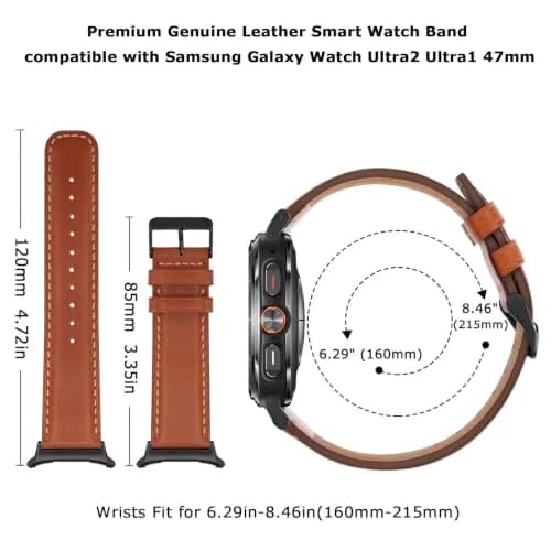 Tasikar Leather Bands Compatible with Samsung Galaxy Watch Ultra 2 47mm (2026)/ Ultra 1 47mm (2025/2024), Genuine Leather Strap for Galaxy Watch Ultra 47mm thumbnail 5