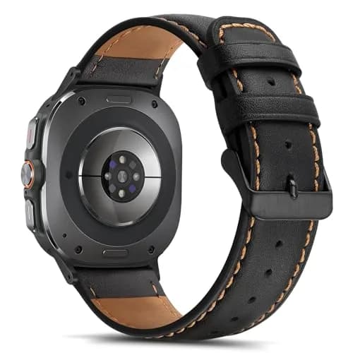 Tasikar Black Leather Watch Band for Samsung Galaxy Watch Ultra 2/1 47mm | Genuine Leather Strap with Stainless Steel Clasp thumbnail 3