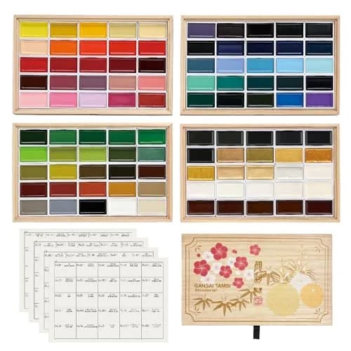 Kuretake GANSAI TAMBI Watercolor Paint Set 100 Colors with Wooden Box | Professional Grade Art Supplies thumbnail 2