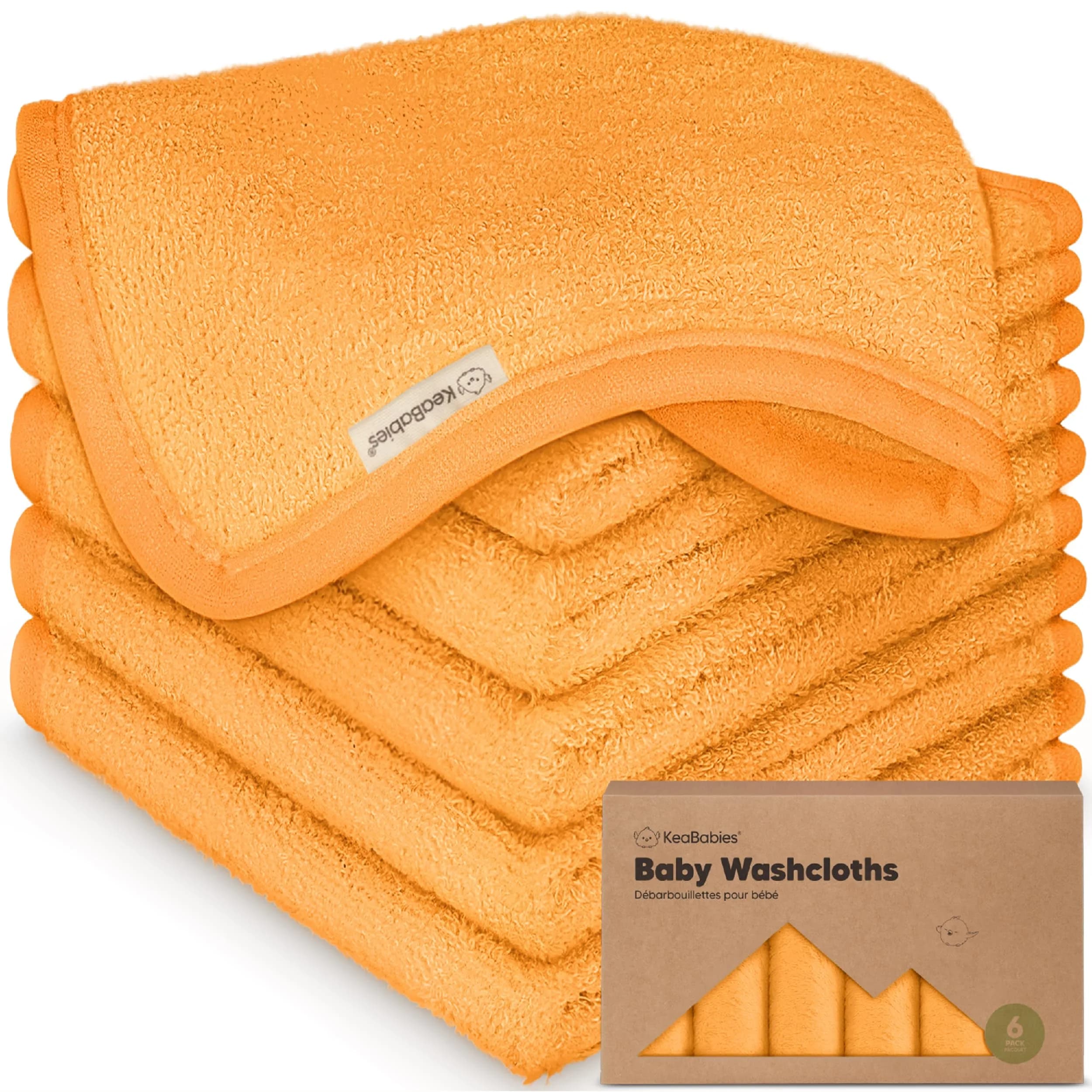 KeaBabies Baby Washcloths 10x10 | Ultra-Soft Bamboo, Reusable, 6-Pack for Newborns & Toddlers