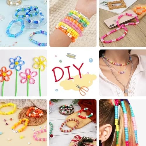 QUEFE 1900pcs 48 Colors Pony Beads Bracelet Making Kit | Rainbow Kandi Beads Friendship Bracelet Kit with Letter Beads & Elastic Strings (1900 Beads) thumbnail 4