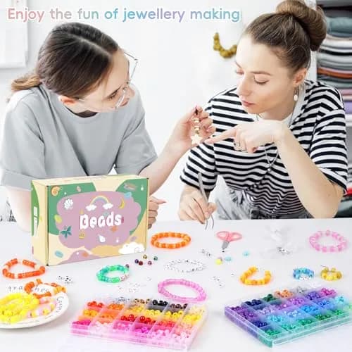 QUEFE 1900pcs 48 Colors Pony Beads Bracelet Making Kit | Rainbow Kandi Beads Friendship Bracelet Kit with Letter Beads & Elastic Strings (1900 Beads) thumbnail 7