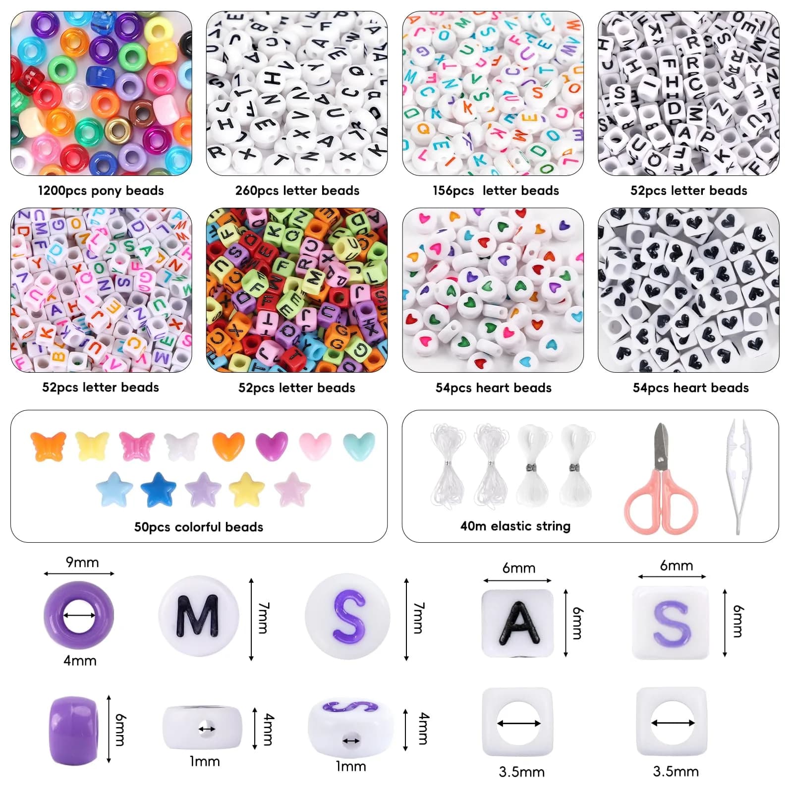 QUEFE 1900pcs 48 Colors Pony Beads Bracelet Making Kit | Rainbow Kandi Beads Friendship Bracelet Kit with Letter Beads & Elastic Strings (1900 Beads) - view 2