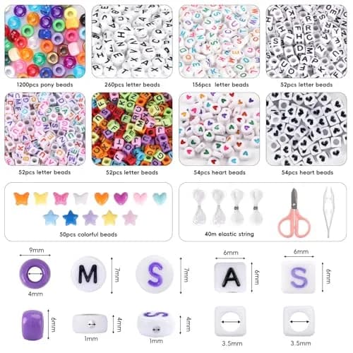 QUEFE 1900pcs 48 Colors Pony Beads Bracelet Making Kit | Rainbow Kandi Beads Friendship Bracelet Kit with Letter Beads & Elastic Strings (1900 Beads) thumbnail 2