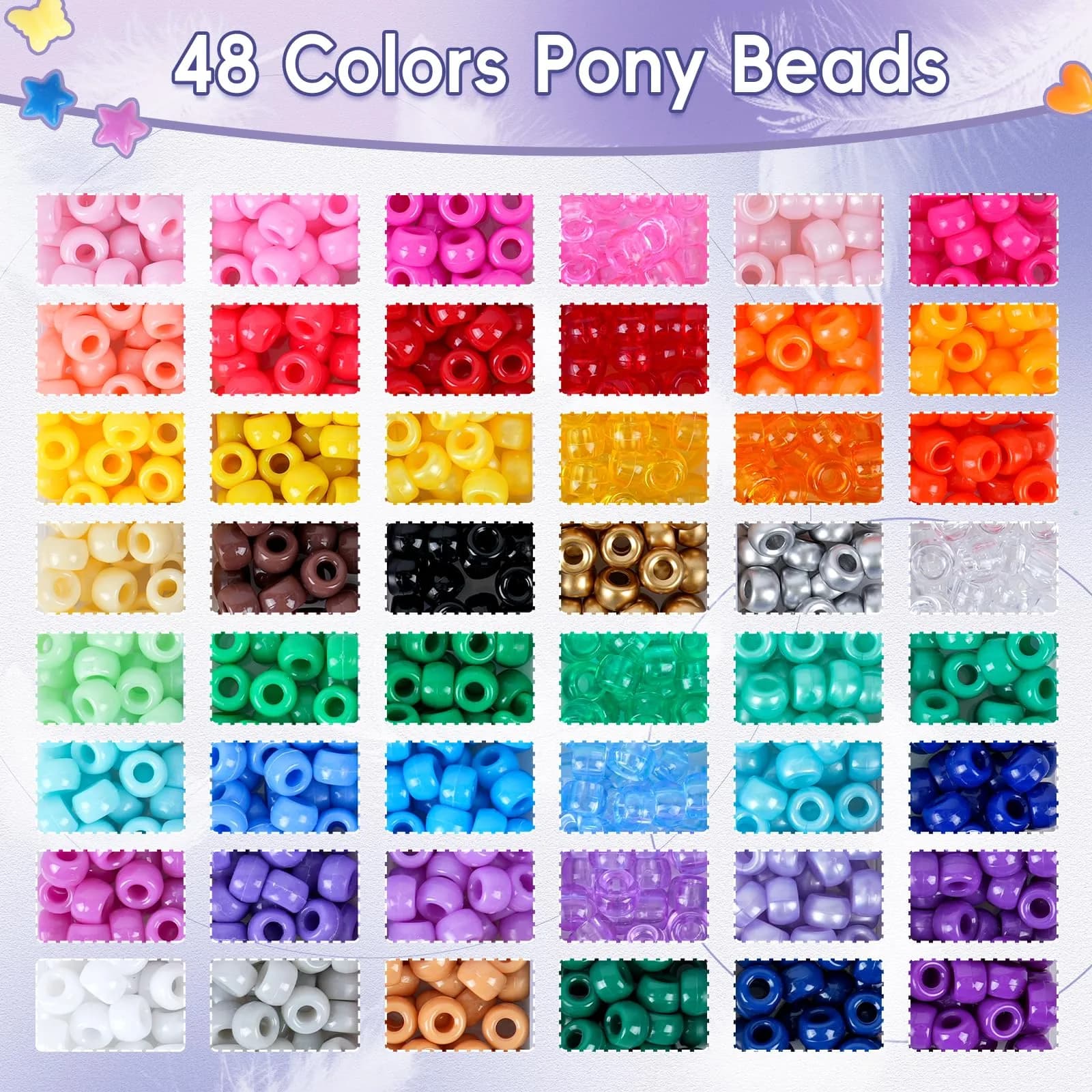 QUEFE 1900pcs 48 Colors Pony Beads Bracelet Making Kit | Rainbow Kandi Beads Friendship Bracelet Kit with Letter Beads & Elastic Strings (1900 Beads) - view 3