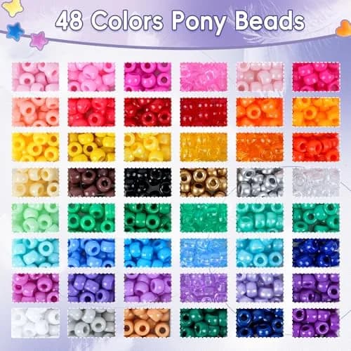 QUEFE 1900pcs 48 Colors Pony Beads Bracelet Making Kit | Rainbow Kandi Beads Friendship Bracelet Kit with Letter Beads & Elastic Strings (1900 Beads) thumbnail 3