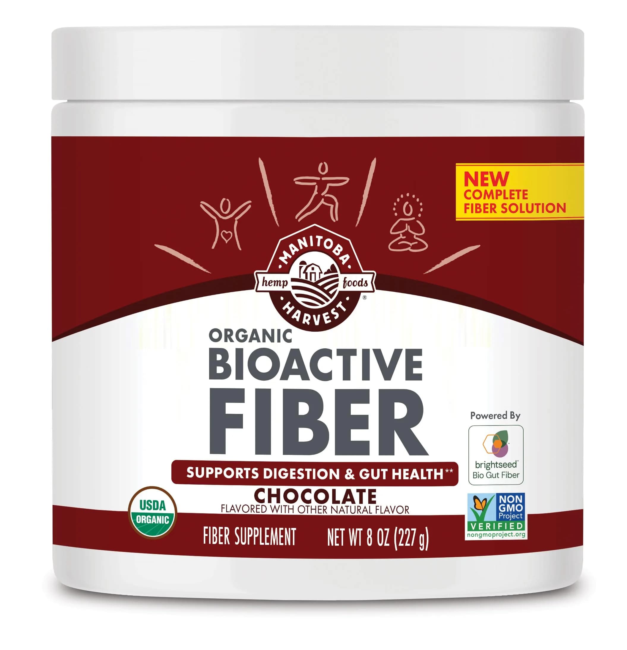 Manitoba Harvest Organic BioActive Fiber Supplement with 7g Fiber per Serving | Digestive Hemp & Psyllium Husk Powder, Vegan & Kosher, 8oz, Chocolate