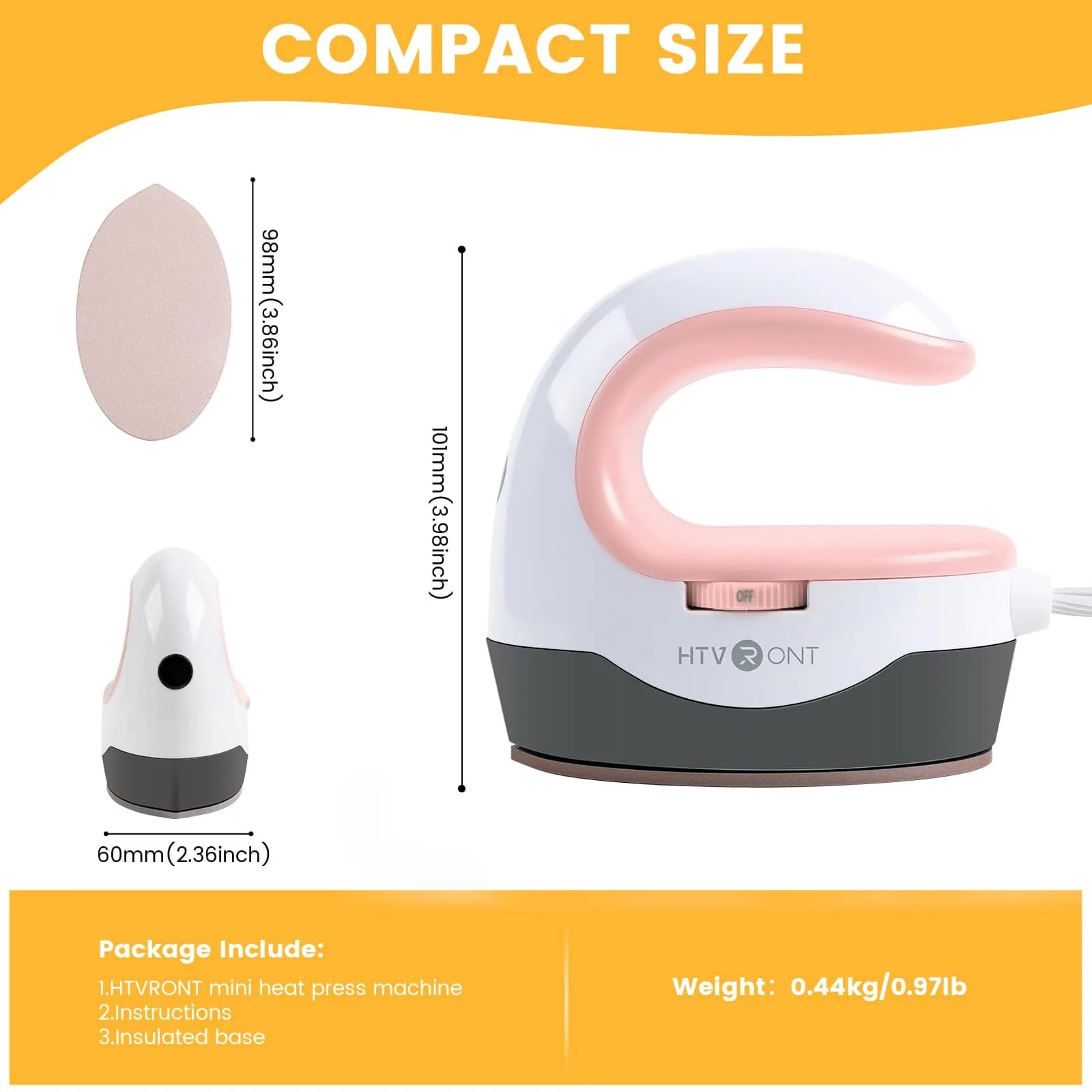 HTVRONT Mini Heat Press Machine Pink | 2.36" x 3.86" (6cm x 9.8cm) - view 3