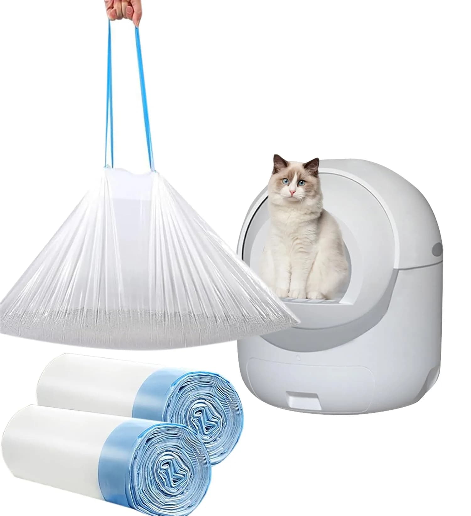YYaaloa Cat Drawstring Litter Box Liners 26.6x16.7 inches 2Mils Super Thick for Self-Cleaning Litter Box Cat Litter Pan Trays