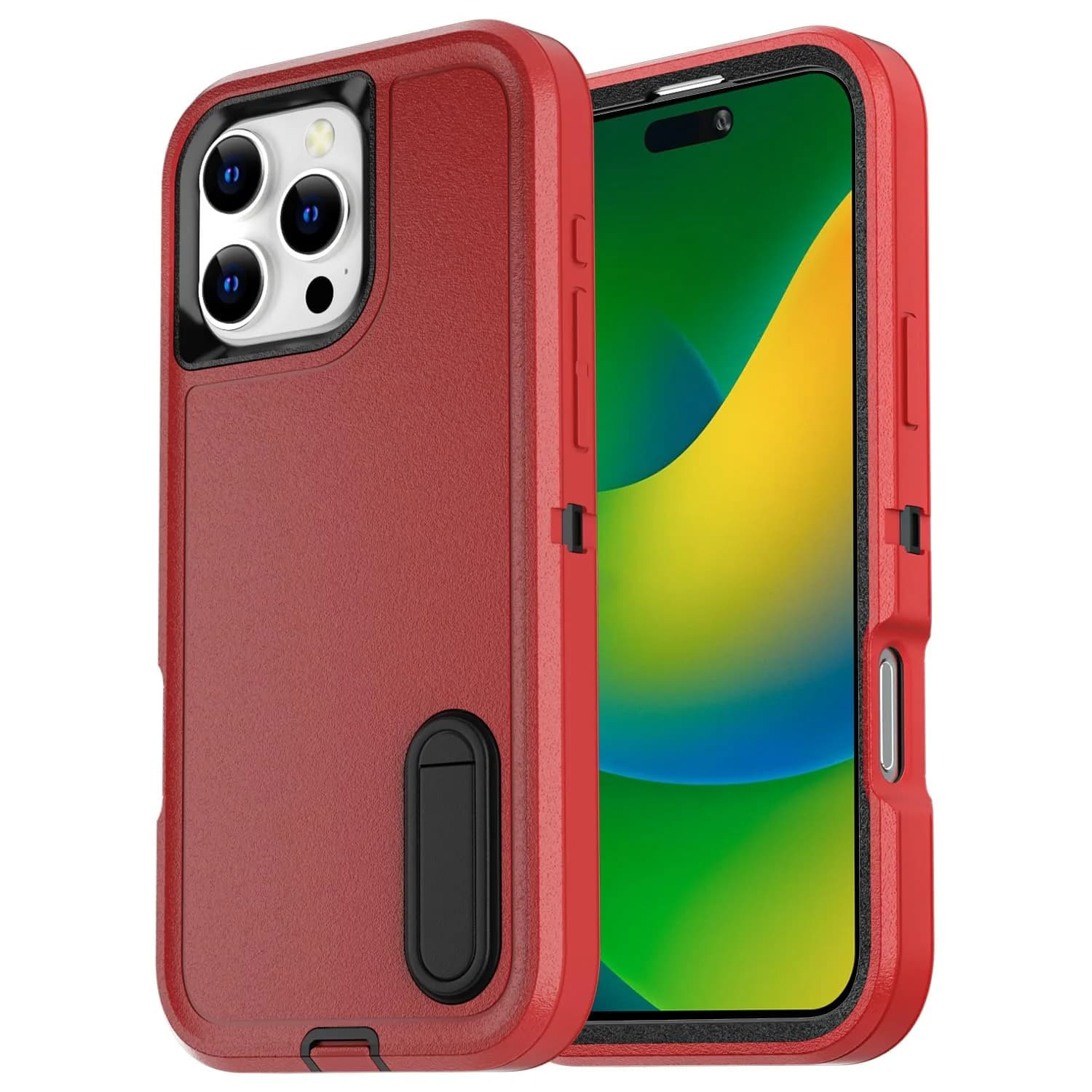 AICase for iPhone 16 Pro Case with Built-in Stand | Heavy Duty Drop Protection (70-120 chars) — Red/black with Built-in Stand