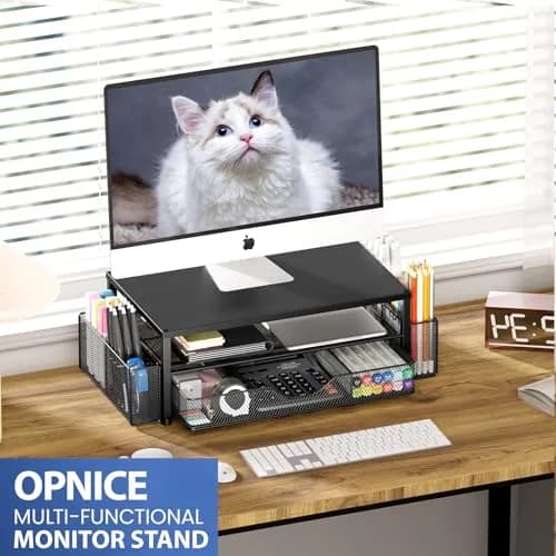 OPNICE 2-Tier Monitor Stand Riser with Drawer & Pen Holders, Black | 20.5 inch (52 cm) Ergonomic Carbon Steel Stand thumbnail 6