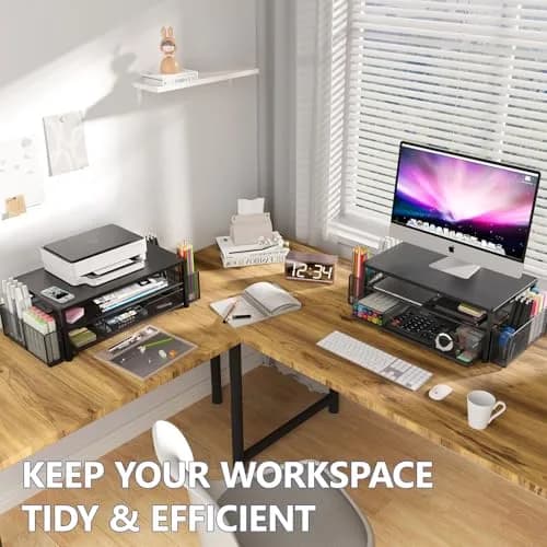 OPNICE 2-Tier Monitor Stand Riser with Drawer & Pen Holders, Black | 20.5 inch (52 cm) Ergonomic Carbon Steel Stand thumbnail 8