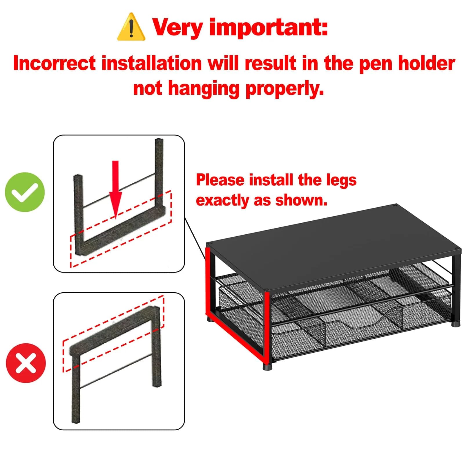 OPNICE 2-Tier Monitor Stand Riser with Drawer & Pen Holders, Black | 20.5 inch (52 cm) Ergonomic Carbon Steel Stand - view 9